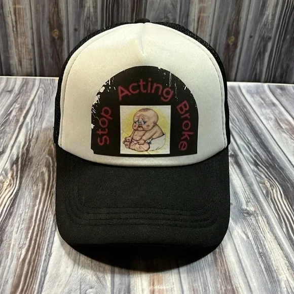 STOP ACTING BROKE DISTRESSED TRUCKER HAT - Picture 6 of 6
